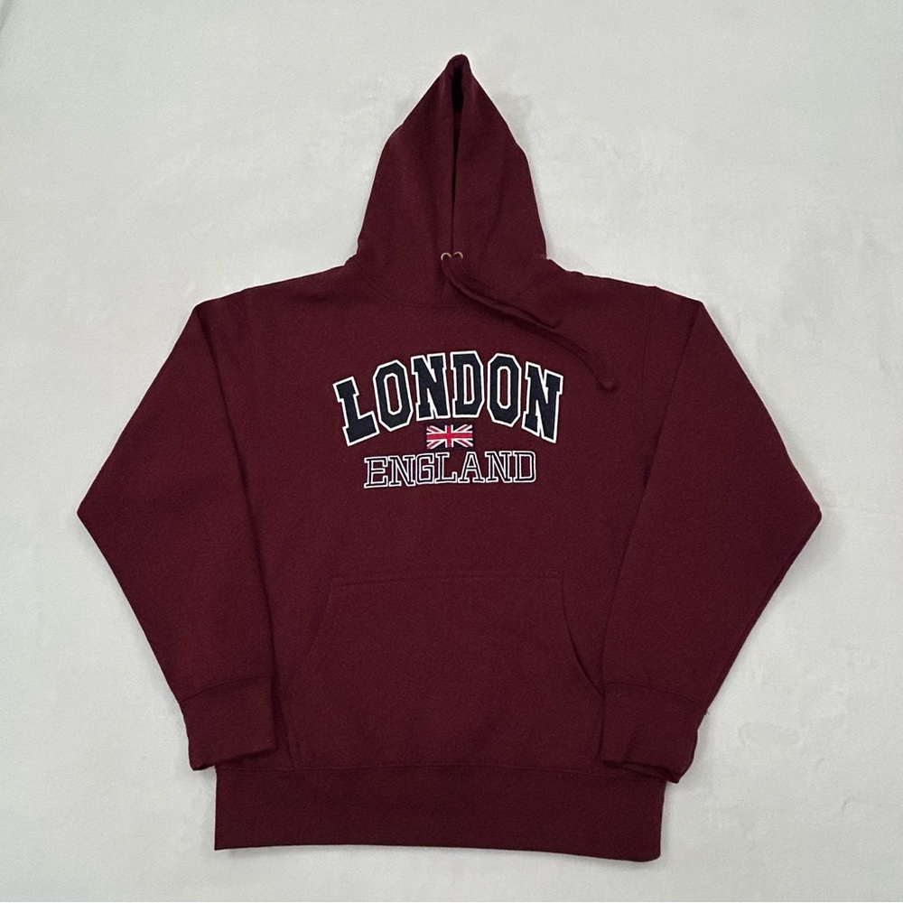 Zone One London England Embroidered Logo Maroon Red Hoodie Sweatshirt Adult M